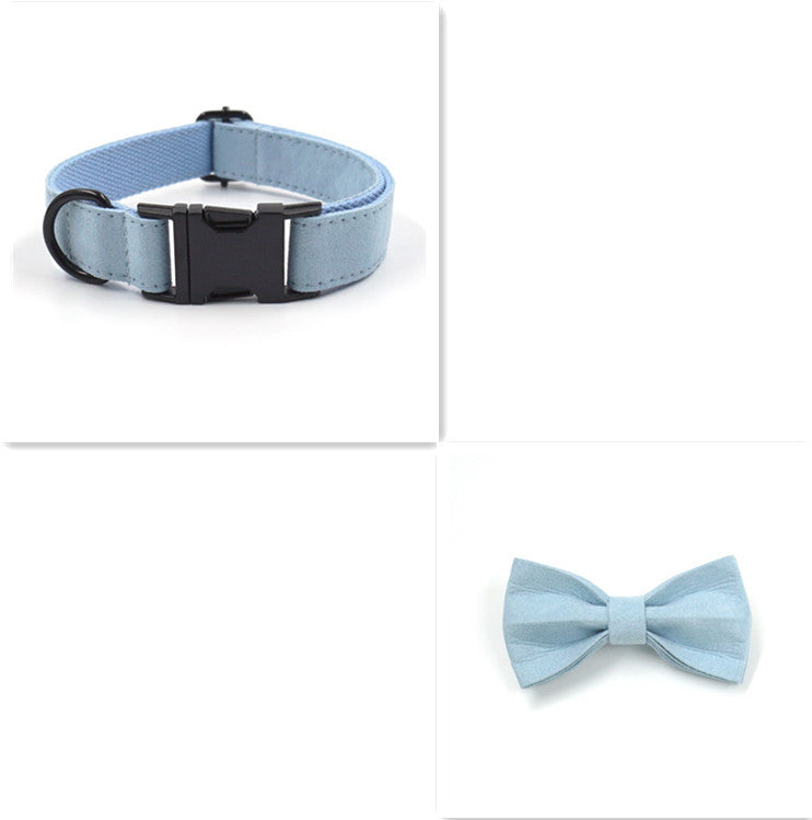 JMT-113546 Light Blue Velvet Pet Collar Set with Buckle, Leash, Bow, and Poop Bag