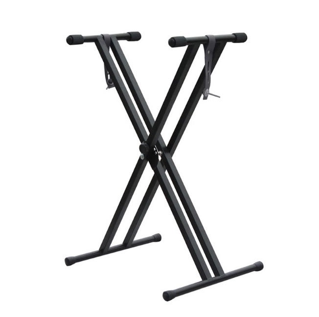 JMT-113674 Adjustable Double-Tube Keyboard Stand for Electronic Organs - Black Iron Construction