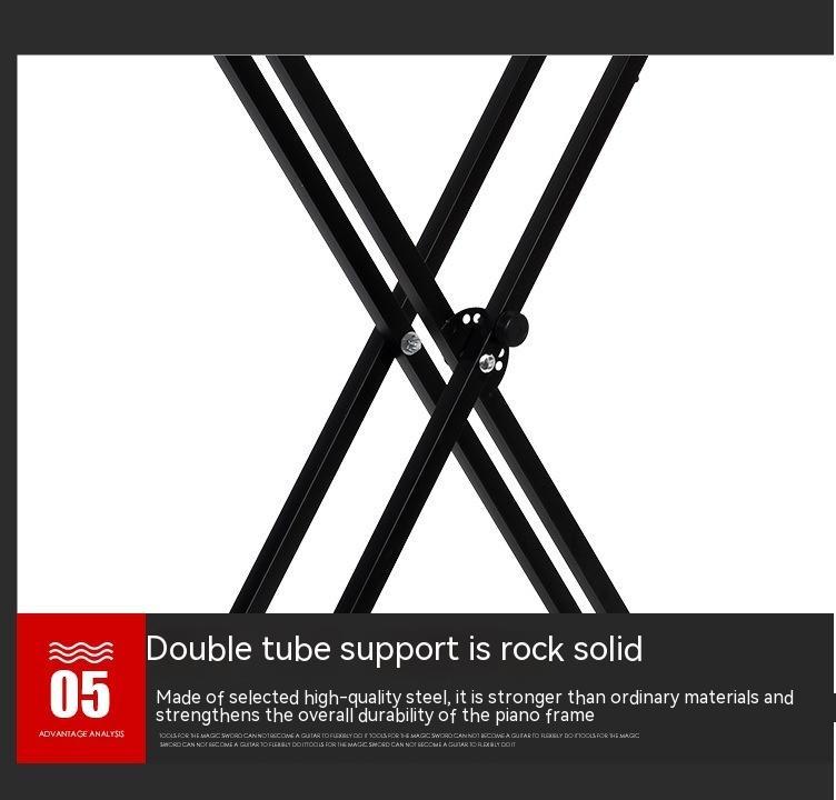 JMT-113674 Adjustable Double-Tube Keyboard Stand for Electronic Organs - Black Iron Construction