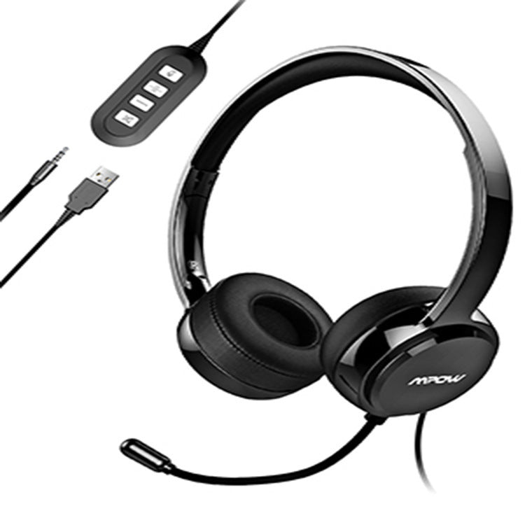 JMT-113866 USB Wired Headset with 3.5mm Audio Jack and Built-in Microphone for Computers, Mobile Phones, and Tablets