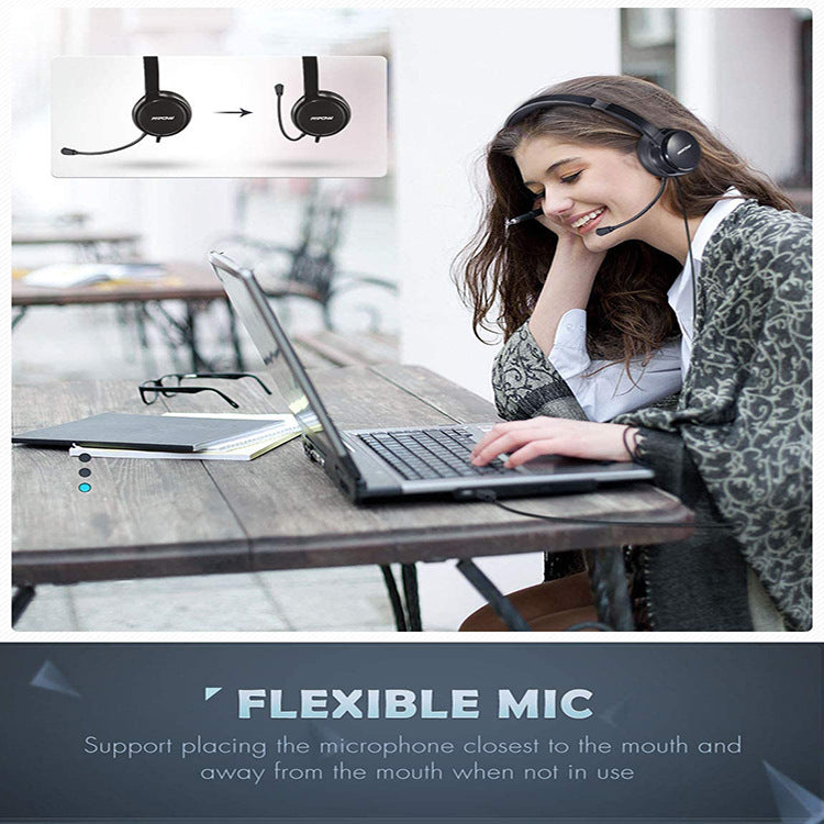 JMT-113866 USB Wired Headset with 3.5mm Audio Jack and Built-in Microphone for Computers, Mobile Phones, and Tablets