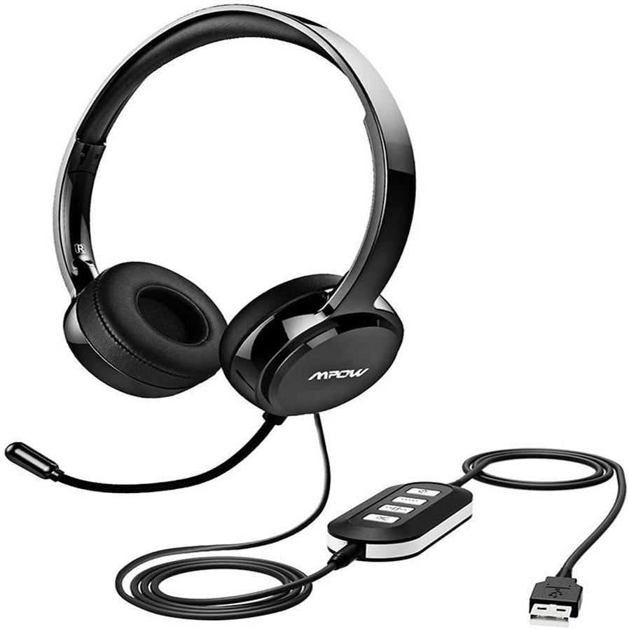 JMT-113866 USB Wired Headset with 3.5mm Audio Jack and Built-in Microphone for Computers, Mobile Phones, and Tablets
