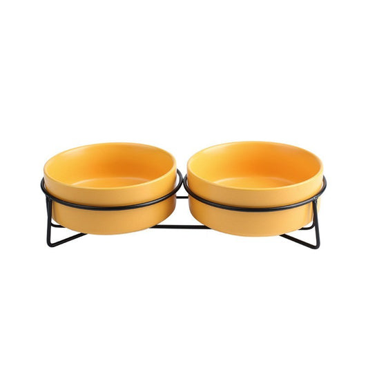 JMT-114378 Metal Frame Ceramic Pet Bowl - Multiple Colors & Sizes for Dogs and Cats
