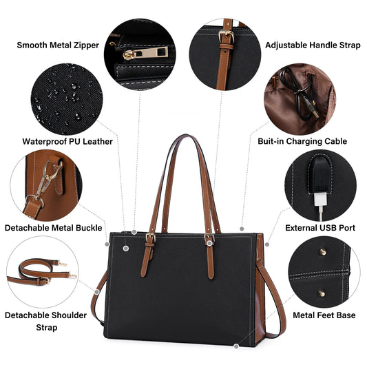 JMT-115082 Elegant Women’s Handbag Set with Anti-Theft Shoulder Bag, Wallet, and Laptop Tote with USB Port