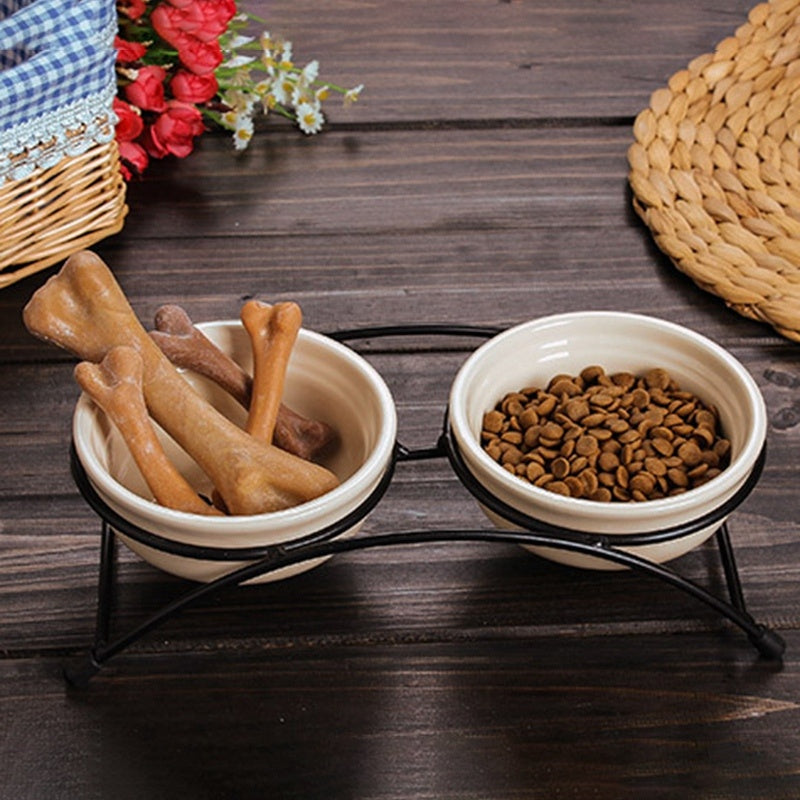 JMT-115530 Ceramic Double Bowl with Iron Stand for Pets - Versatile Food and Water Station