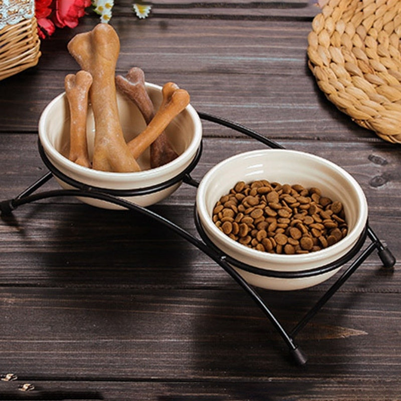 JMT-115530 Ceramic Double Bowl with Iron Stand for Pets - Versatile Food and Water Station