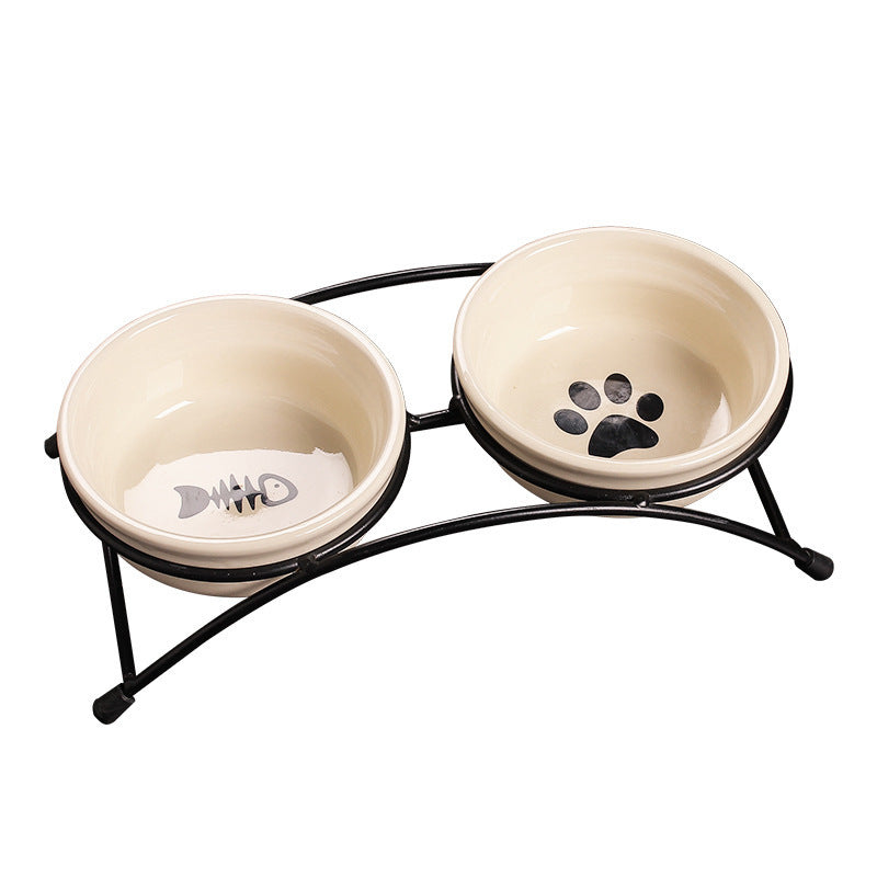 JMT-115530 Ceramic Double Bowl with Iron Stand for Pets - Versatile Food and Water Station