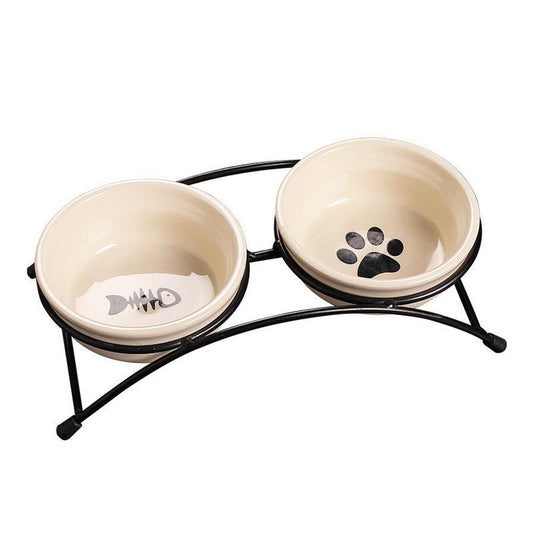 JMT-115530 Ceramic Double Bowl with Iron Stand for Pets - Versatile Food and Water Station