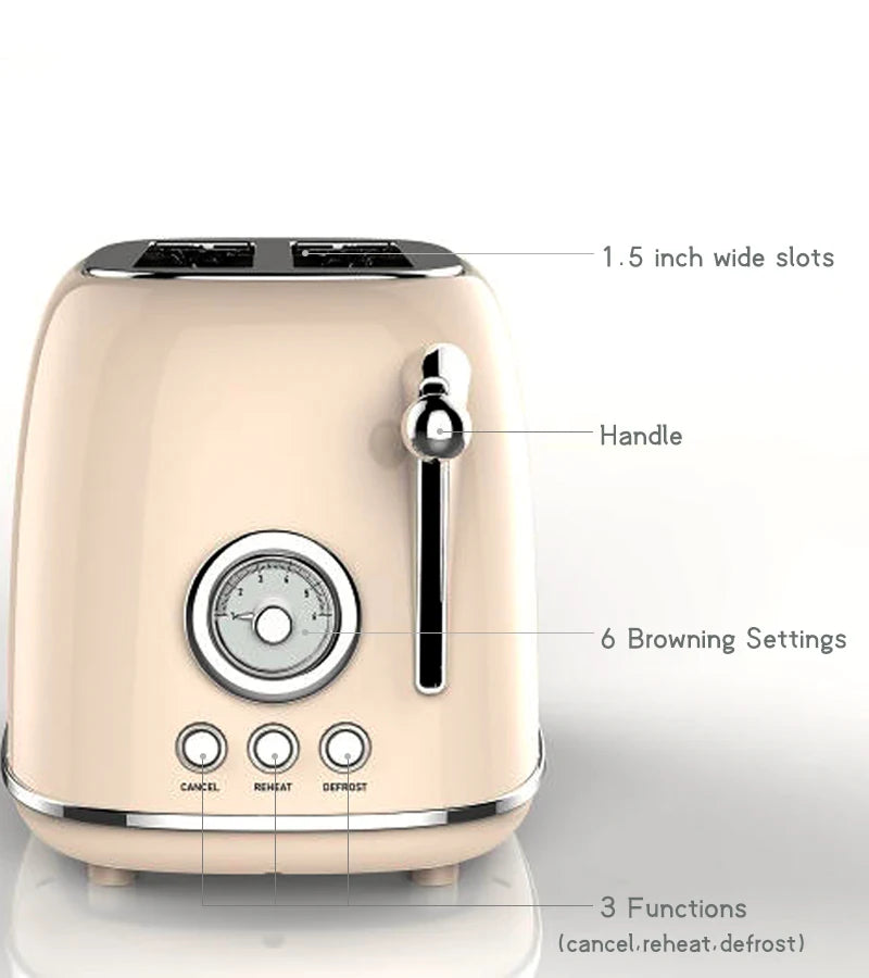 JMT-116170 Retro Stainless Steel 2-Slice Toaster with Sandwich Function