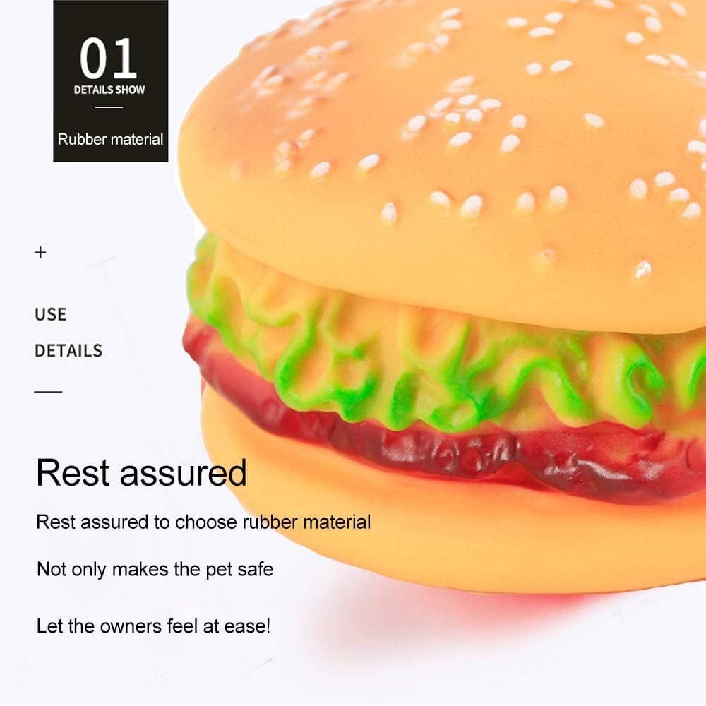 JMT-117642 Durable Hamburger Squeaky Toy for Dogs - Bite-Resistant Chewing Toy for Anxiety Relief and Oral Care