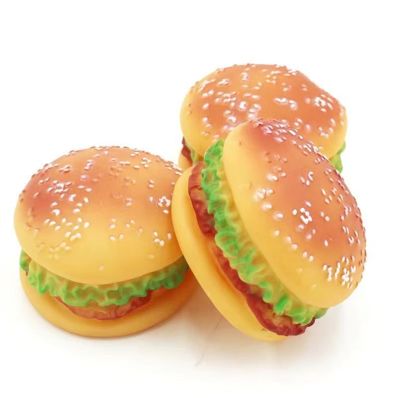 JMT-117642 Durable Hamburger Squeaky Toy for Dogs - Bite-Resistant Chewing Toy for Anxiety Relief and Oral Care