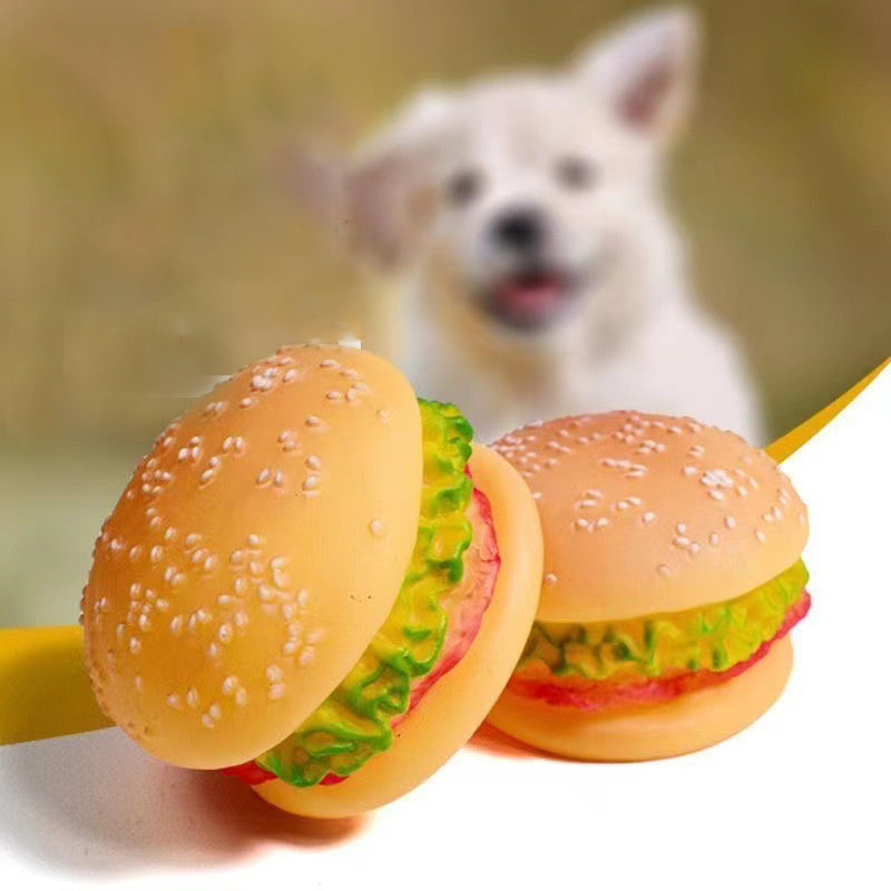 JMT-117642 Durable Hamburger Squeaky Toy for Dogs - Bite-Resistant Chewing Toy for Anxiety Relief and Oral Care