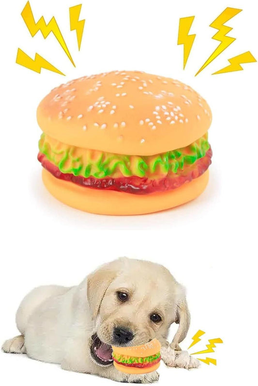 JMT-117642 Durable Hamburger Squeaky Toy for Dogs - Bite-Resistant Chewing Toy for Anxiety Relief and Oral Care