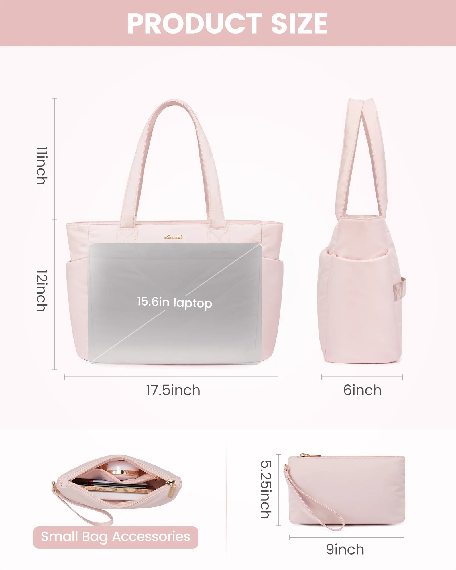 JMT-119626 Puffer Quilted Laptop Tote Bag for Women, 15.6 Inch Large Travel Shoulder Handbag