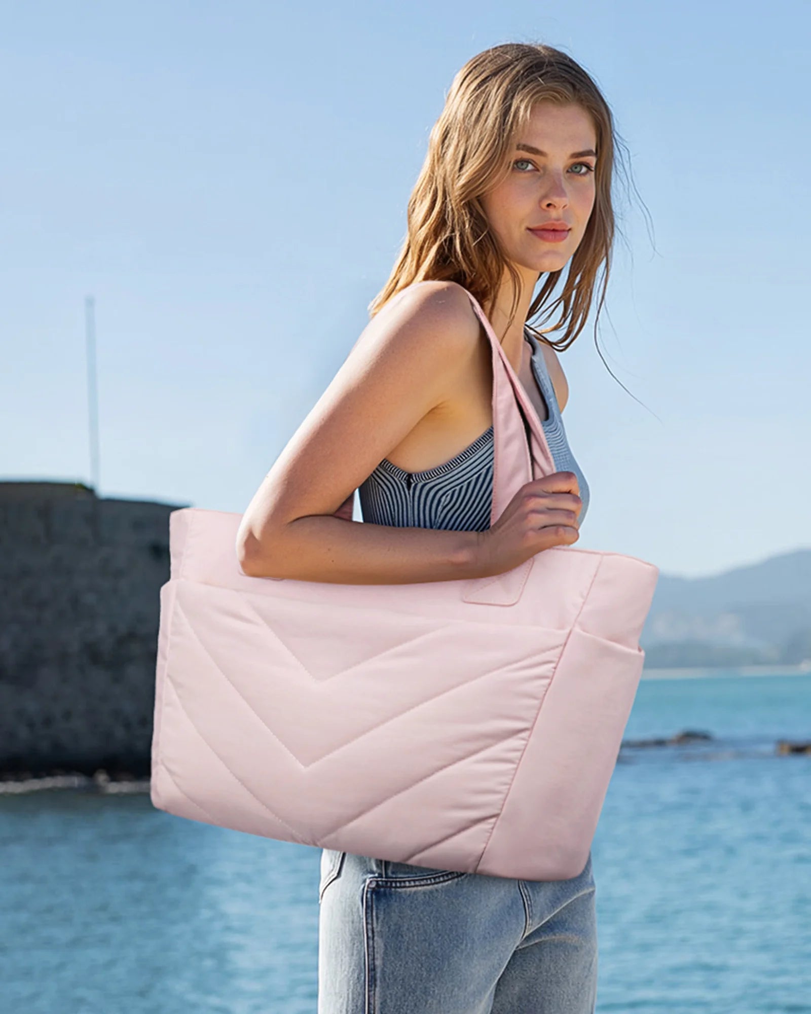 JMT-119626 Puffer Quilted Laptop Tote Bag for Women, 15.6 Inch Large Travel Shoulder Handbag