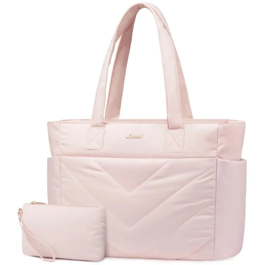 JMT-119626 Puffer Quilted Laptop Tote Bag for Women, 15.6 Inch Large Travel Shoulder Handbag