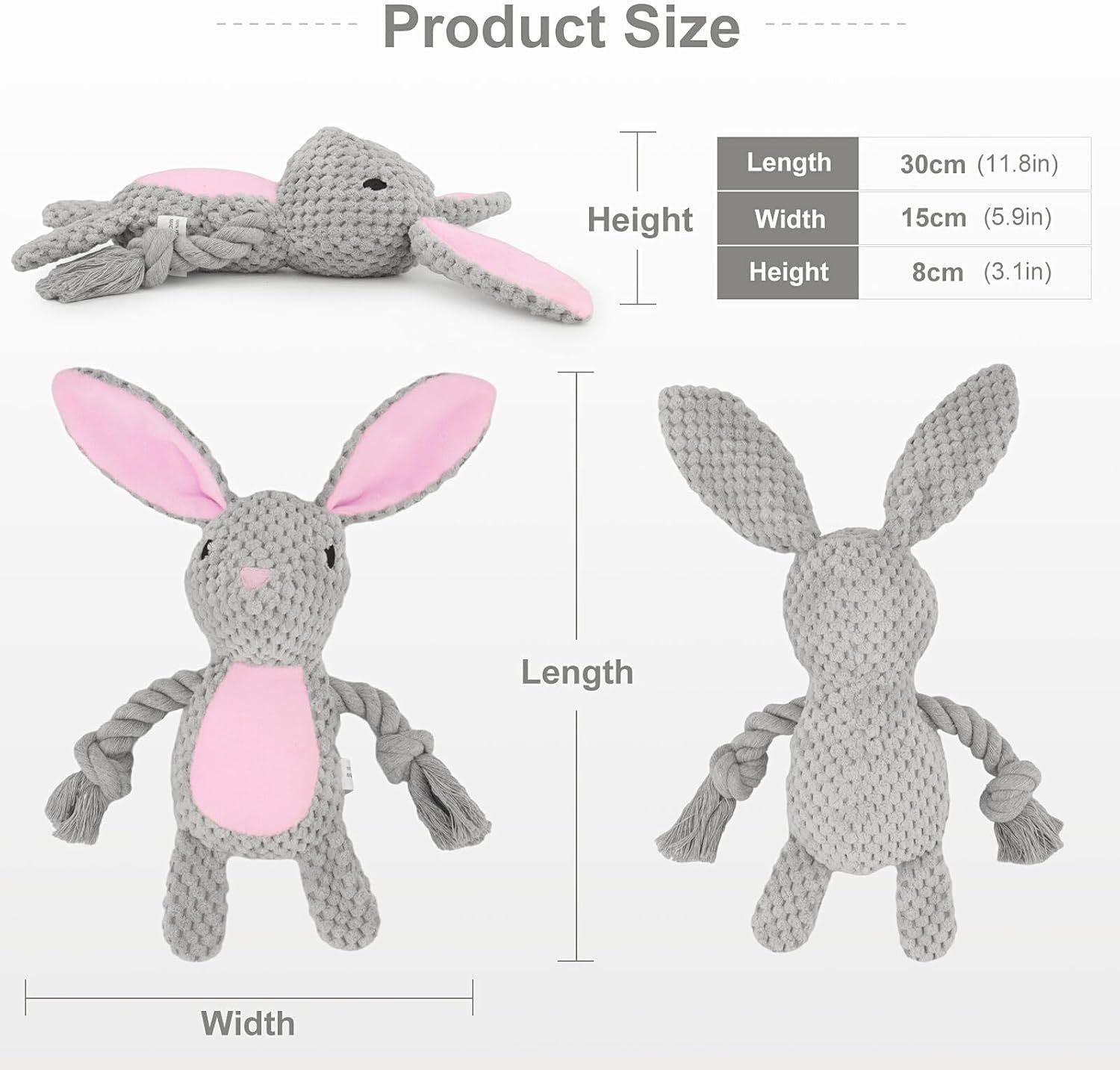 JMT-119946 Interactive Squeaky Plush Dog Toy with Crinkle Paper and Cotton Rope for Small to Medium Dogs