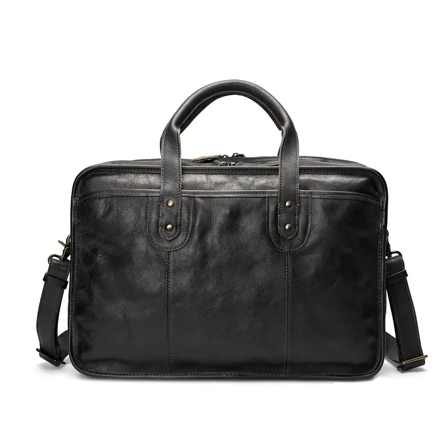 JMT-120714 Vintage Handmade Genuine Leather Men's Briefcase - Large Capacity Waterproof Crossbody Bag