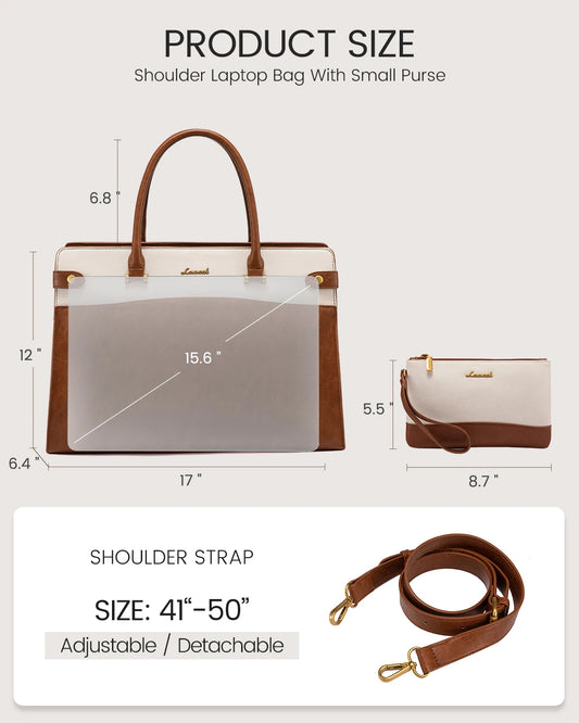 JMT-120778 Waterproof Ladies Tote Bag for 15.6-17in Laptops - Stylish Work Briefcase for Women