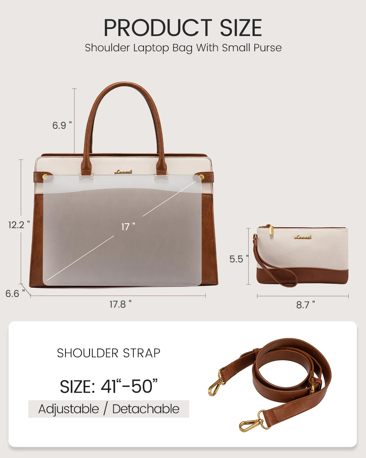 JMT-120778 Waterproof Ladies Tote Bag for 15.6-17in Laptops - Stylish Work Briefcase for Women
