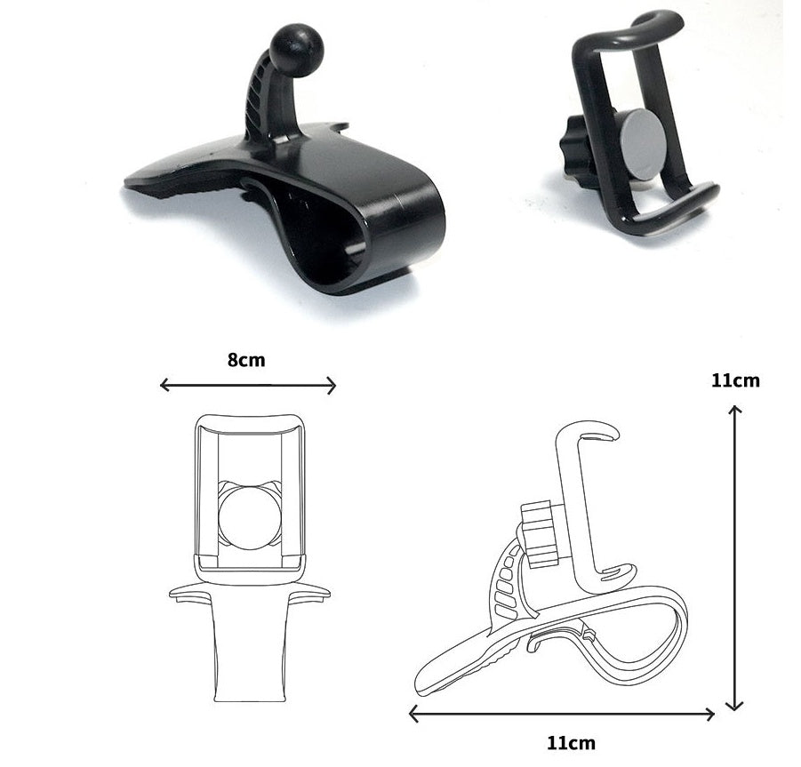 JMT-120970 360-Degree Rotating Car Clip Phone Holder - Adjustable & Stable Design in Black Gray