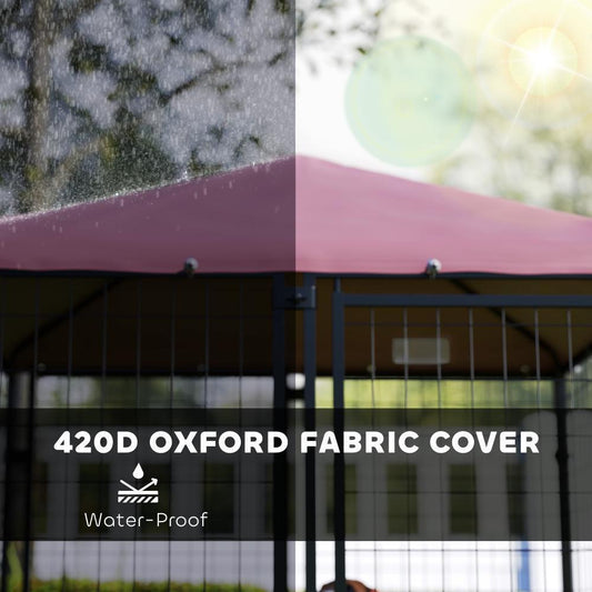 JMT-120970 Welded Wire Outdoor Dog Kennel with Adjustable Feeding System and Waterproof Cover, 4.6 ft x 4.6 ft x 5 ft