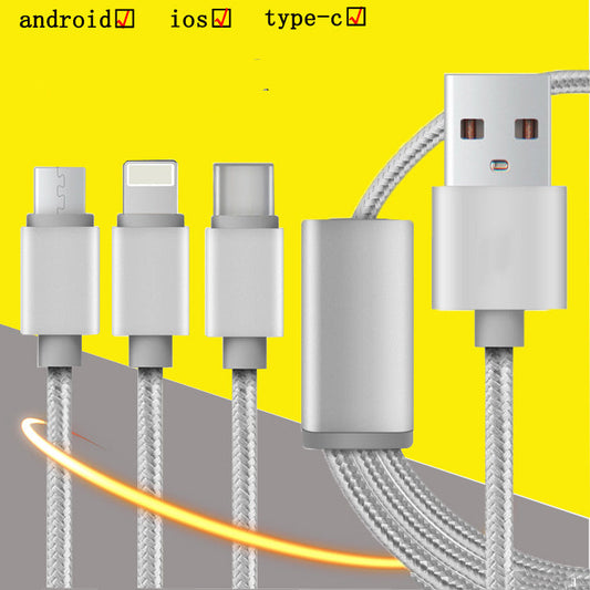 JMT-121290 3-in-1 USB Charging Data Cable - 1.2m, Black, Universal Compatibility