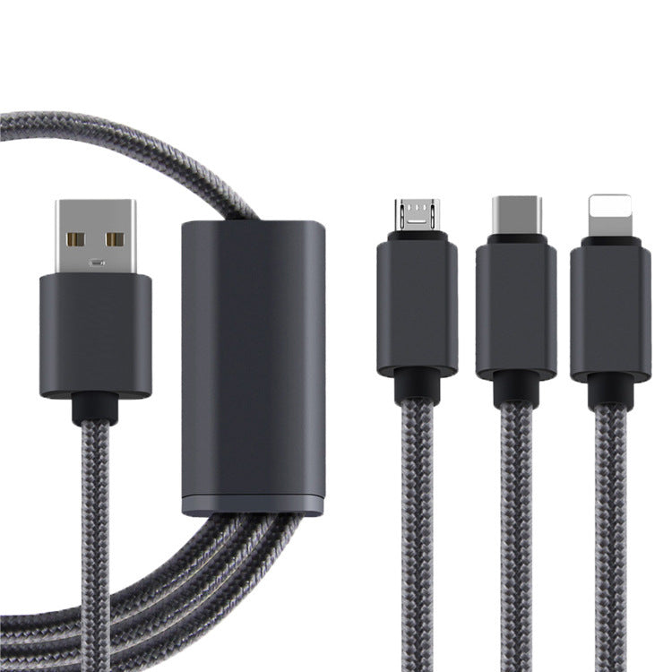 JMT-121290 3-in-1 USB Charging Data Cable - 1.2m, Black, Universal Compatibility
