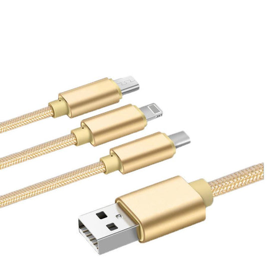 JMT-121290 3-in-1 USB Charging Data Cable - 1.2m, Black, Universal Compatibility