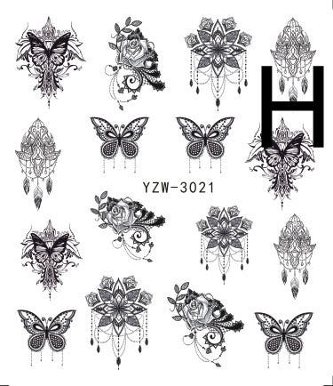 JMT-121418 Black Butterfly Water Nail Art Stickers - Simple and Stylish Design, 6.2 x 5.5 CM