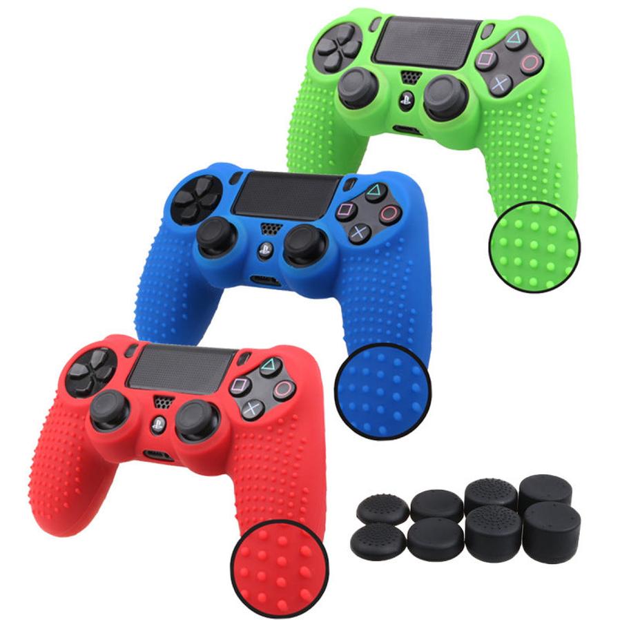 JMT-121418 Silicone Non-Slip Case Cover for PS4 DualShock 4 Controllers with Joystick Caps