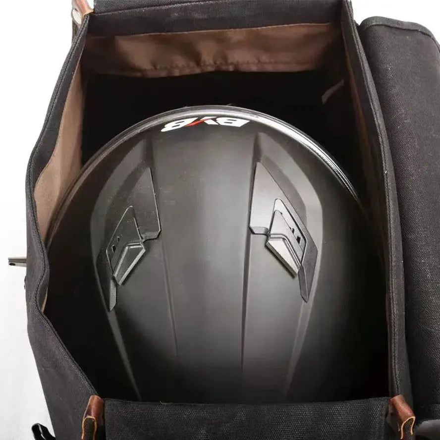 JMT-121482 Motorcycle Rear Seat Bag Vintage Batik Canvas with Cowhide Leather, Waterproof Helmet Carrying Bag