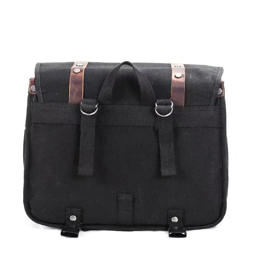 JMT-121482 Motorcycle Rear Seat Bag Vintage Batik Canvas with Cowhide Leather, Waterproof Helmet Carrying Bag