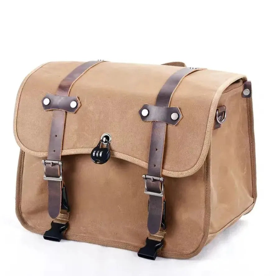 JMT-121482 Motorcycle Rear Seat Bag Vintage Batik Canvas with Cowhide Leather, Waterproof Helmet Carrying Bag