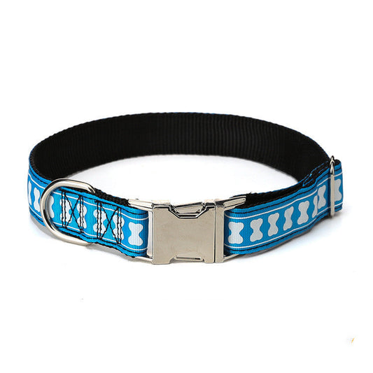 JMT-121610 Adjustable Nylon Bone Pattern Dog Collar - Multiple Colors Available, Sizes S to XL