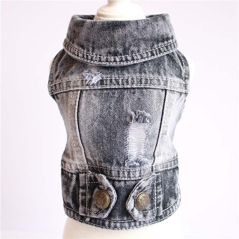 JMT-121738 Denim Dog Jacket with Hood and Fringe – Stylish Pet Vest for Small Dogs and Cats