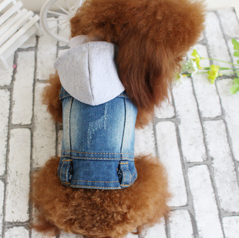 JMT-121738 Denim Dog Jacket with Hood and Fringe – Stylish Pet Vest for Small Dogs and Cats