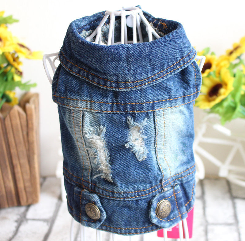 JMT-121738 Denim Dog Jacket with Hood and Fringe – Stylish Pet Vest for Small Dogs and Cats