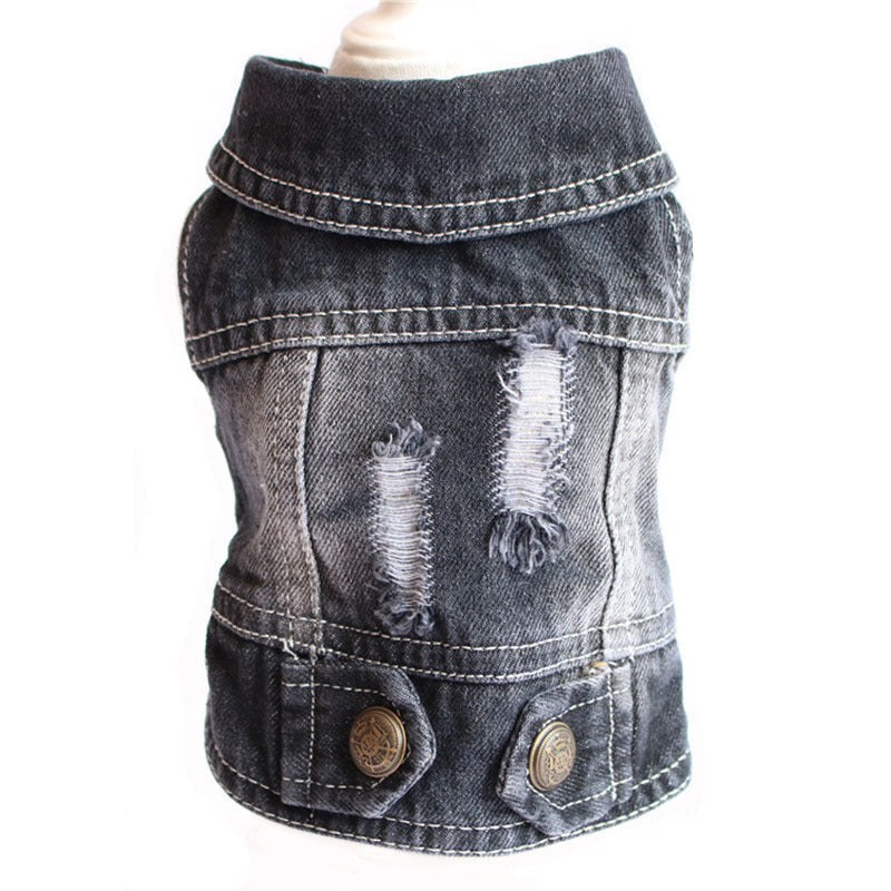 JMT-121738 Denim Dog Jacket with Hood and Fringe – Stylish Pet Vest for Small Dogs and Cats