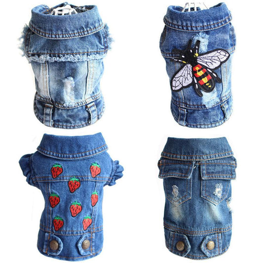 JMT-121738 Denim Dog Jacket with Hood and Fringe – Stylish Pet Vest for Small Dogs and Cats