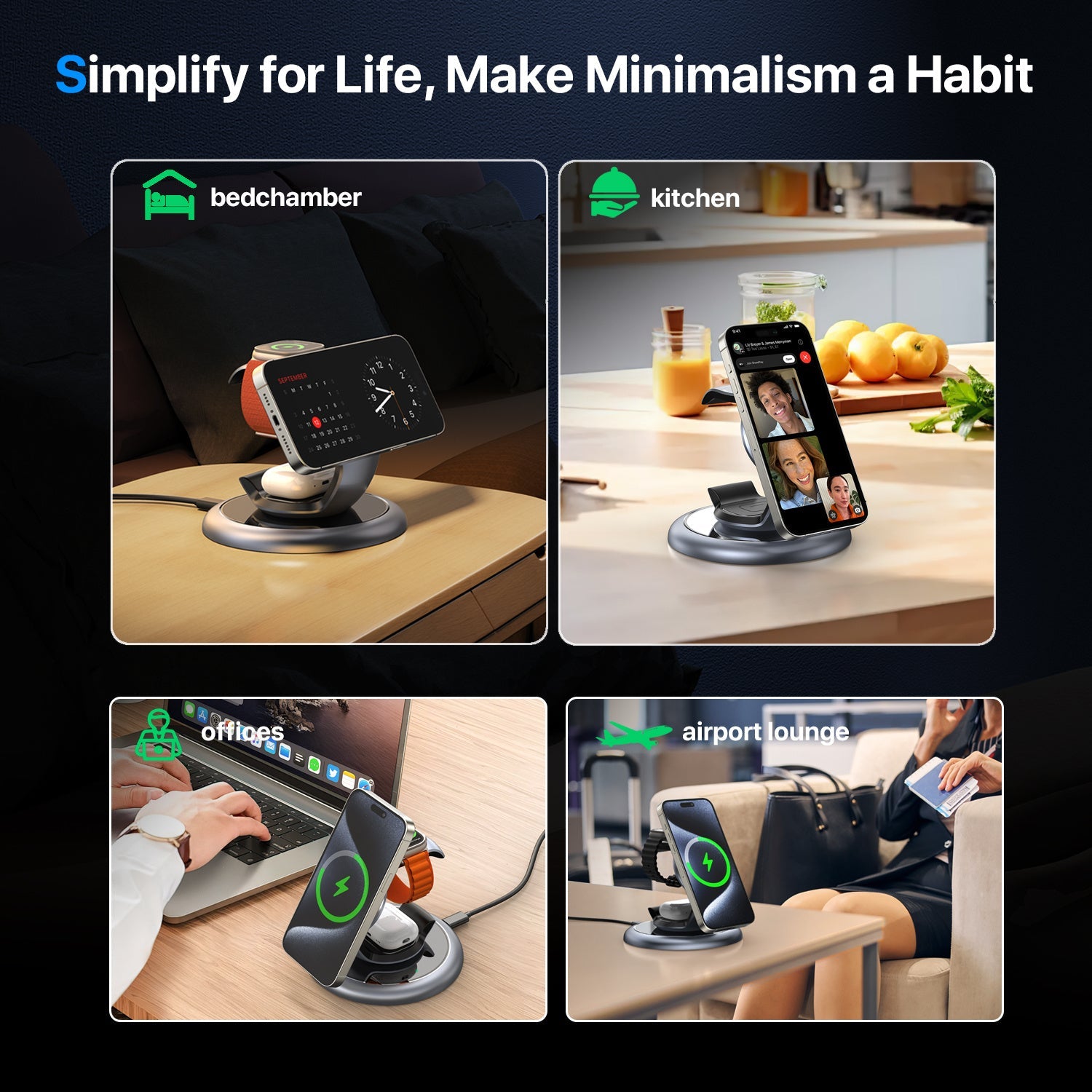 JMT-121802 3-in-1 Magnetic Wireless Charging Station for Apple Devices - Fast Charging Stand for iPhone, iWatch, and AirPods