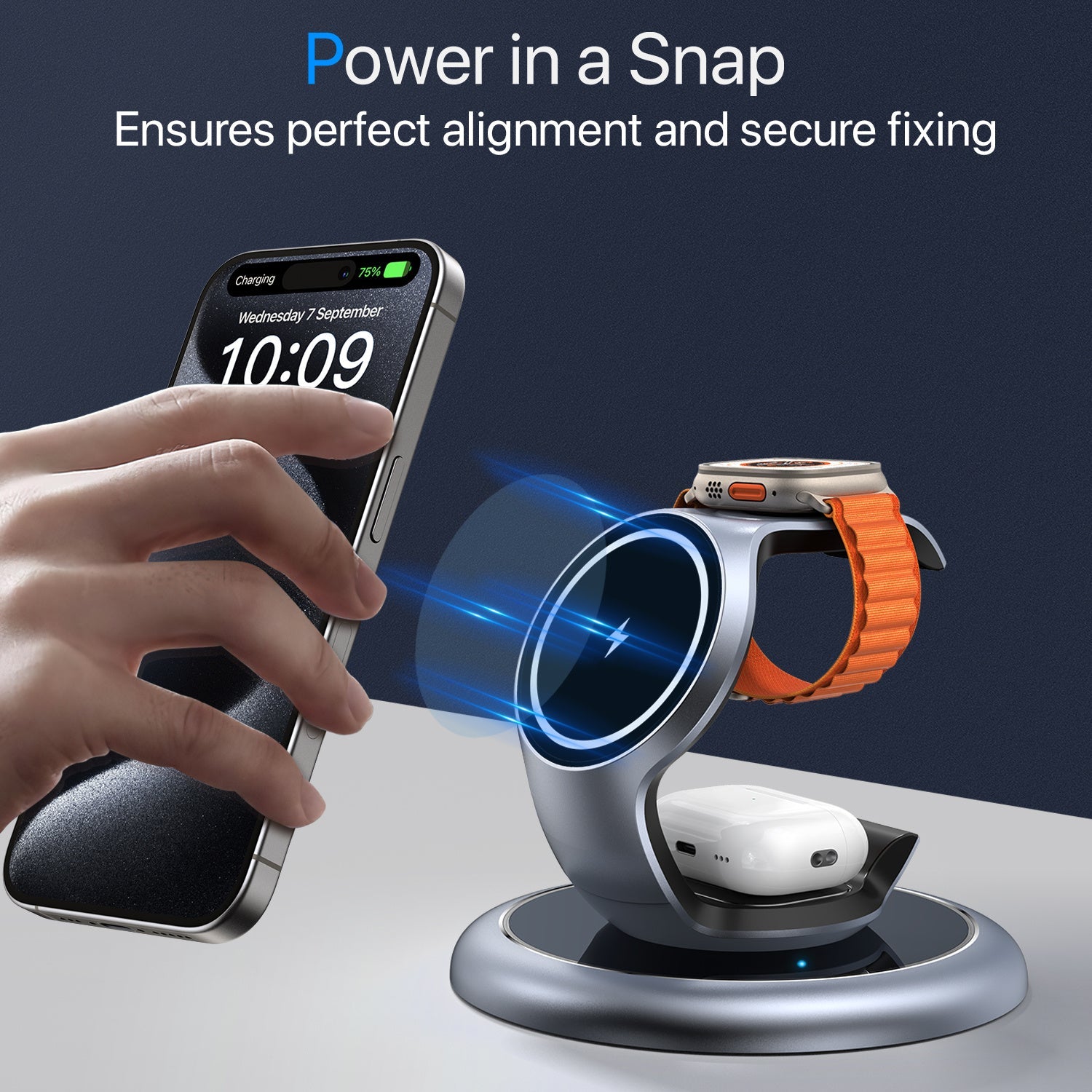 JMT-121802 3-in-1 Magnetic Wireless Charging Station for Apple Devices - Fast Charging Stand for iPhone, iWatch, and AirPods