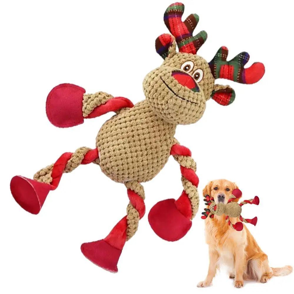 JMT-121930 Interactive Christmas Squeaky Plush Dog Toy for Aggressive Chewers - Ideal for Indoor and Outdoor Play