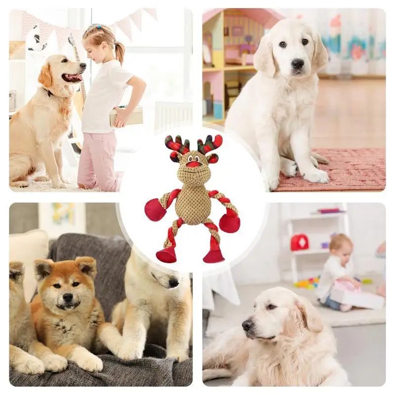 JMT-121930 Interactive Christmas Squeaky Plush Dog Toy for Aggressive Chewers - Ideal for Indoor and Outdoor Play