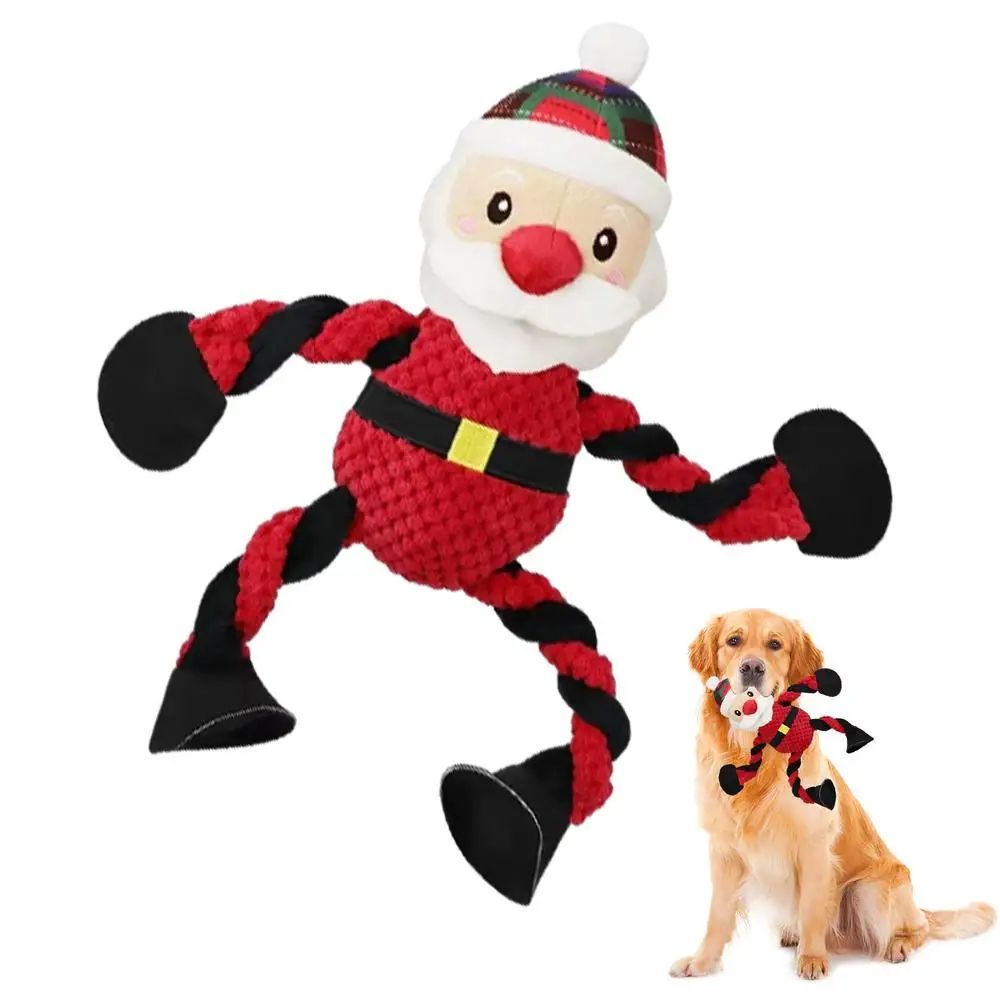 JMT-121930 Interactive Christmas Squeaky Plush Dog Toy for Aggressive Chewers - Ideal for Indoor and Outdoor Play