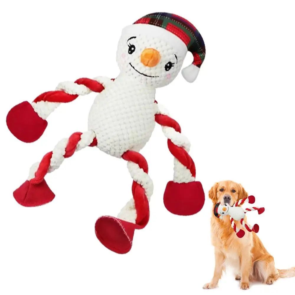 JMT-121930 Interactive Christmas Squeaky Plush Dog Toy for Aggressive Chewers - Ideal for Indoor and Outdoor Play
