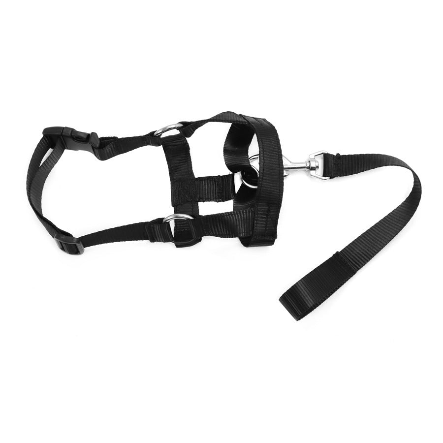 JMT-122442 Adjustable Nylon Anti-Bite Pet Muzzle and Traction Suit in Black
