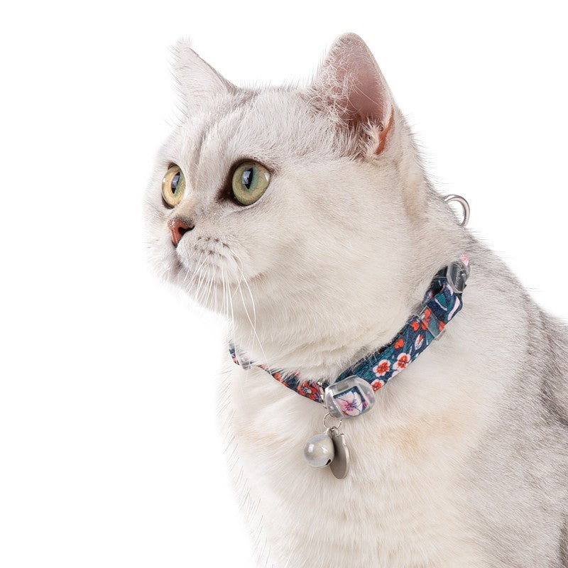 JMT-122762 Fragmented Flower Design Cat Collar with Bell - Multiple Sizes Available