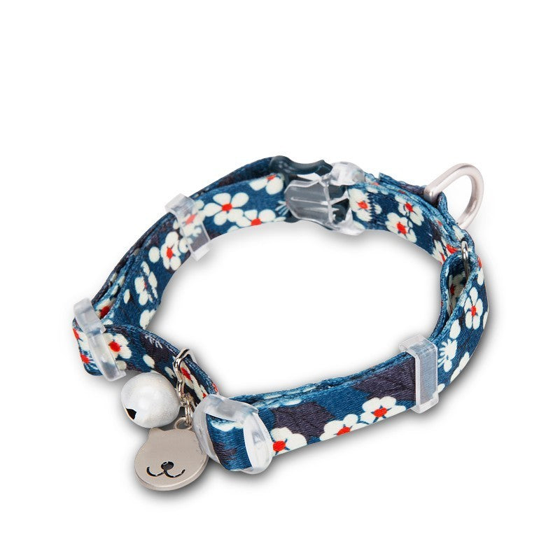 JMT-122762 Fragmented Flower Design Cat Collar with Bell - Multiple Sizes Available