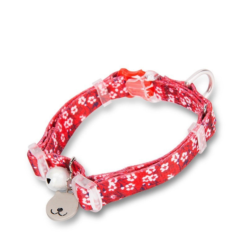 JMT-122762 Fragmented Flower Design Cat Collar with Bell - Multiple Sizes Available